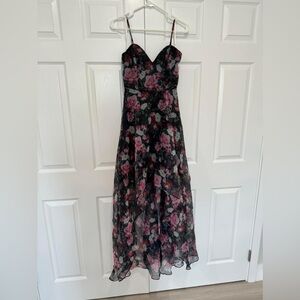 lulu's Lovely For Tonight Black Floral Organza High-Low Maxi Dress